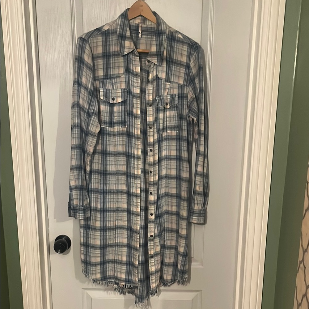 Blue and White Plaid Long Shirt